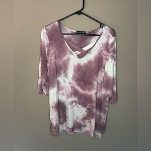 Kim & Cami Pink and White Tie Dye 3/4 Sleeve Top